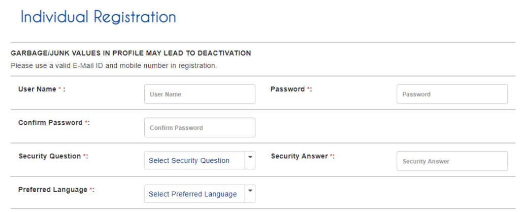 IRCTC Account Individual Registration